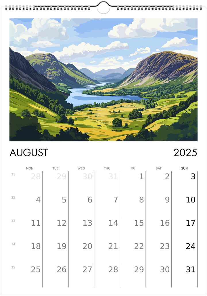 Lake District A3 Travel Calendar Wall Art Lake District Landscape Calendar UK Travel Poster Art Gift Nature Lovers Scenic Views