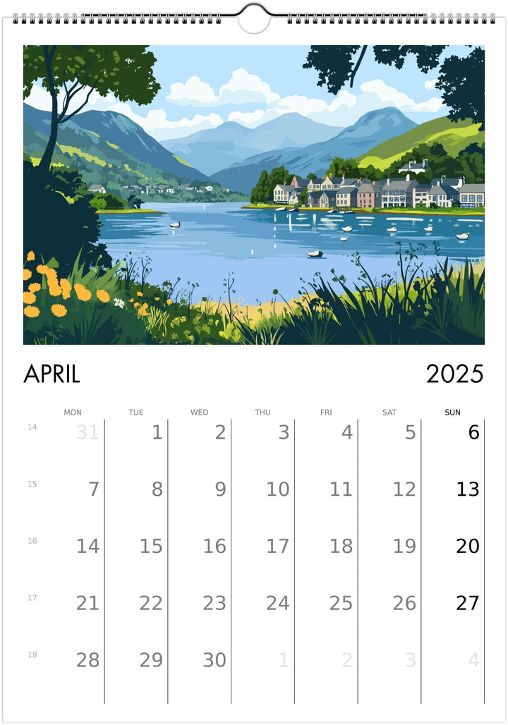 Lake District A3 Travel Calendar Wall Art Lake District Landscape Calendar UK Travel Poster Art Gift Nature Lovers Scenic Views