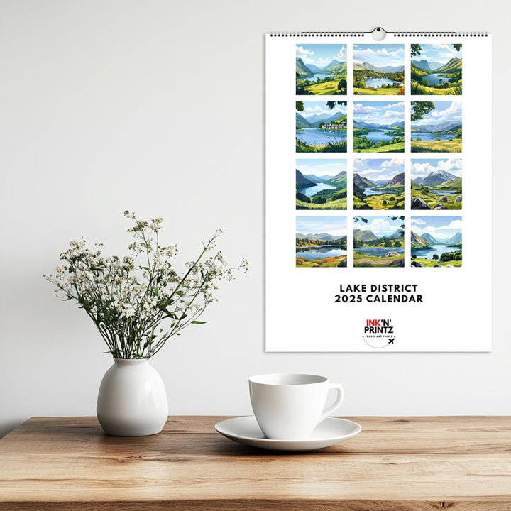 Lake District A3 Travel Calendar Wall Art Lake District Landscape Calendar UK Travel Poster Art Gift Nature Lovers Scenic Views