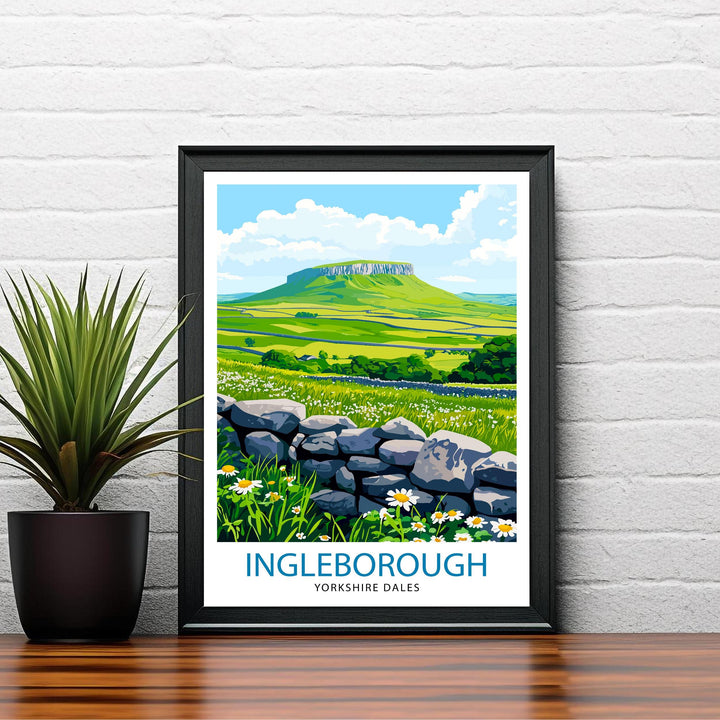 Ingleborough Yorkshire Dales Travel Poster Wall Decor Wall Art Ingleborough Landscape Wall Hanging Home Décor Yorkshire Dales Gift Art