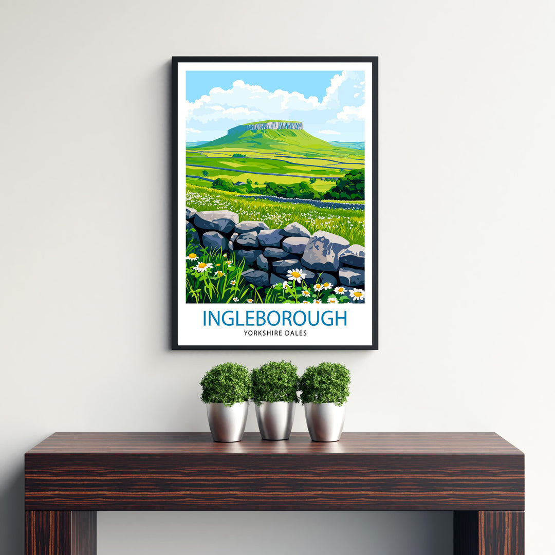 Ingleborough Yorkshire Dales Travel Poster Wall Decor Wall Art Ingleborough Landscape Wall Hanging Home Décor Yorkshire Dales Gift Art