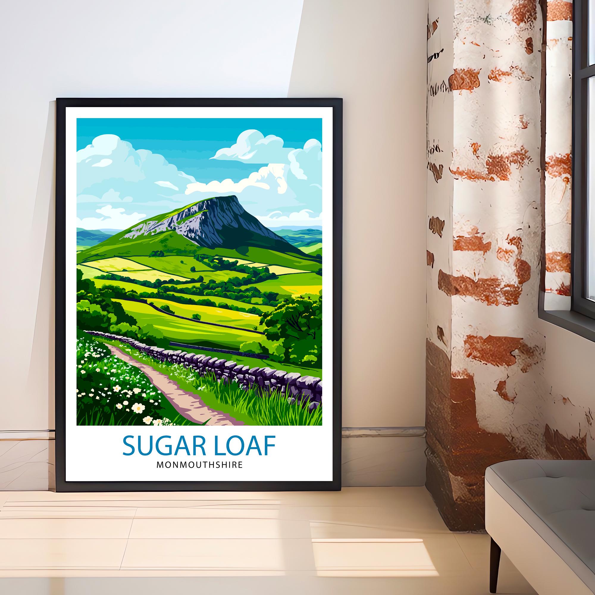 Sugar Loaf Brecon Beacons Travel Poster Wall Decor Wall Art Sugar Loaf Landscape Wall Hanging Home Décor Welsh Mountains Gift Art Lovers