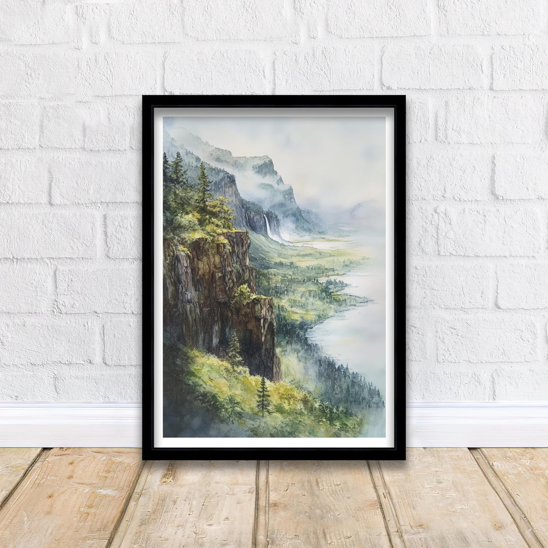 Columbia River Gorge Watercolor Travel Poster