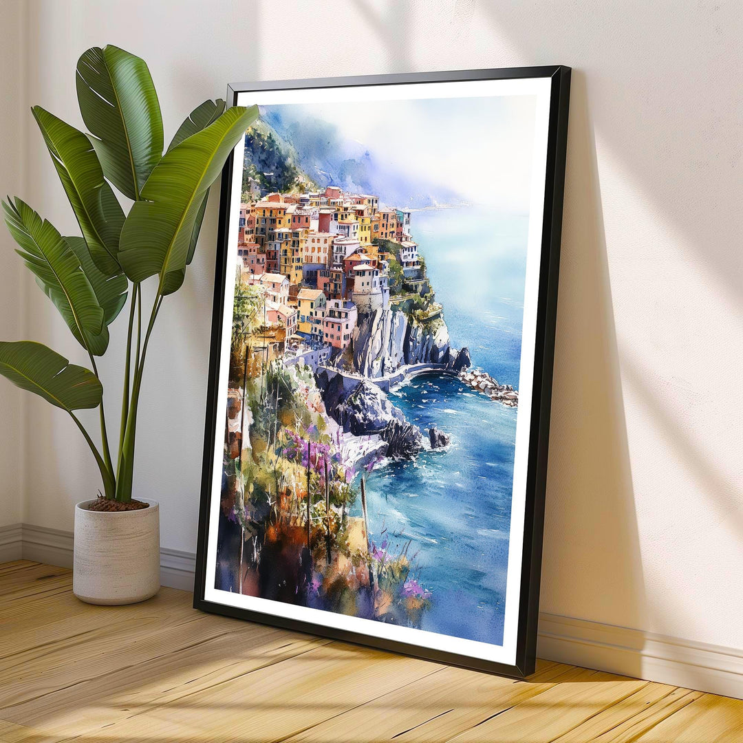 Cinque Terre Watercolor Travel Poster