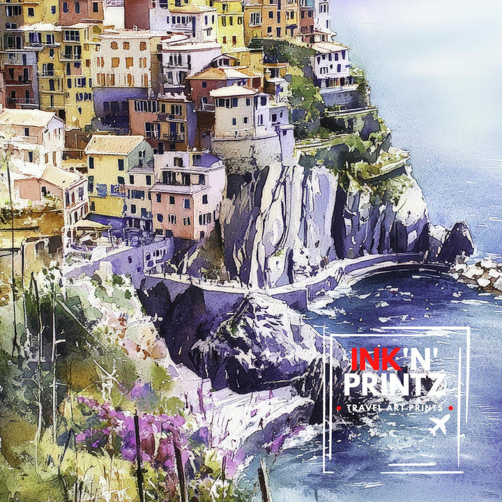 Cinque Terre Watercolor Travel Poster