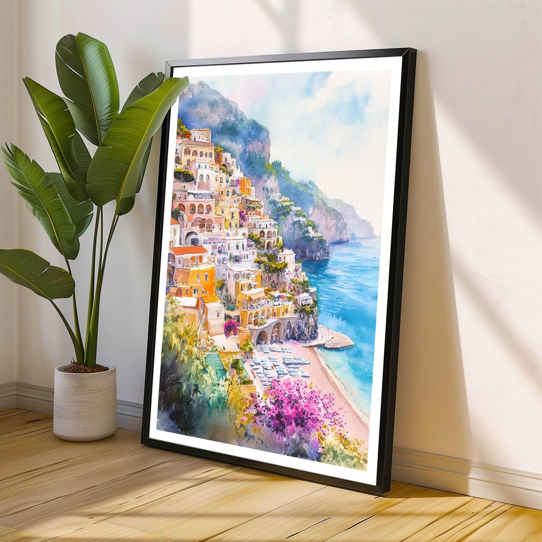 Positano Italy Watercolor Travel Poster