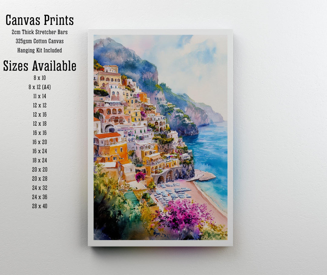 Positano Italy Watercolor Travel Print Wall Decor Wall Art Positano Landscape Wall Hanging Home Décor Italian Coast Gift Art Lovers Scenic