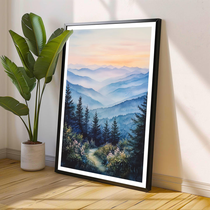 Smoky Mountains Watercolor Travel Poster