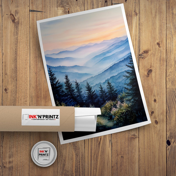 Smoky Mountains Watercolor Travel Poster