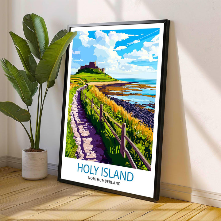 Holy Island Northumberland Travel Poster Wall Decor Wall Art Holy Island Landscape Wall Hanging Home Décor Northumberland Gift Art Lovers