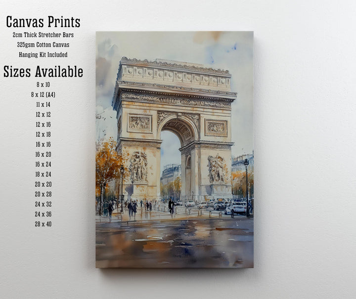 Arc de Triomphe Paris Watercolor Travel Print Wall Decor Wall Art Paris Landmark Wall Hanging Home Décor French City Gift Art Lovers Scenic