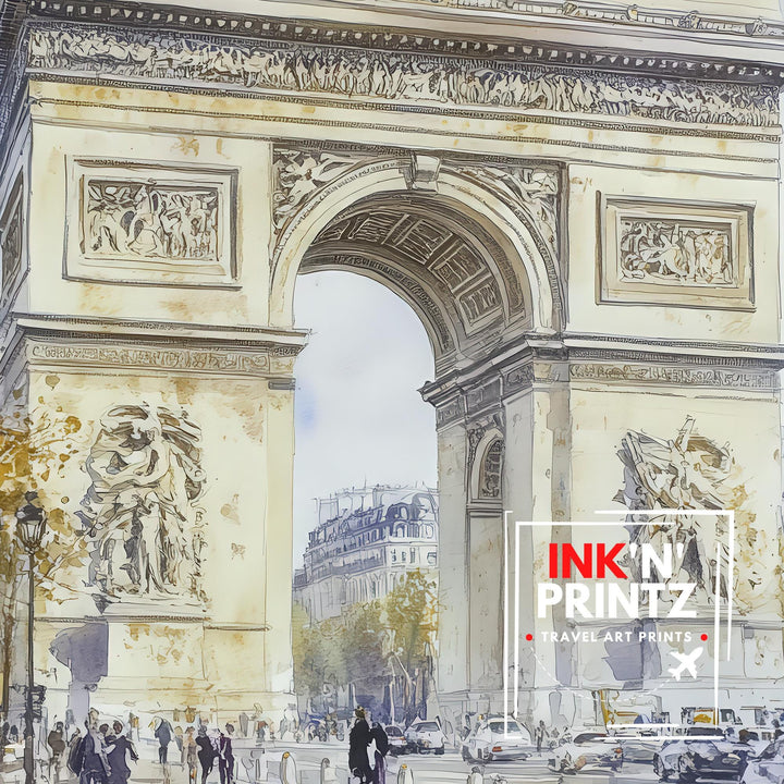 Arc de Triomphe Paris Watercolor Travel Print Wall Decor Wall Art Paris Landmark Wall Hanging Home Décor French City Gift Art Lovers Scenic