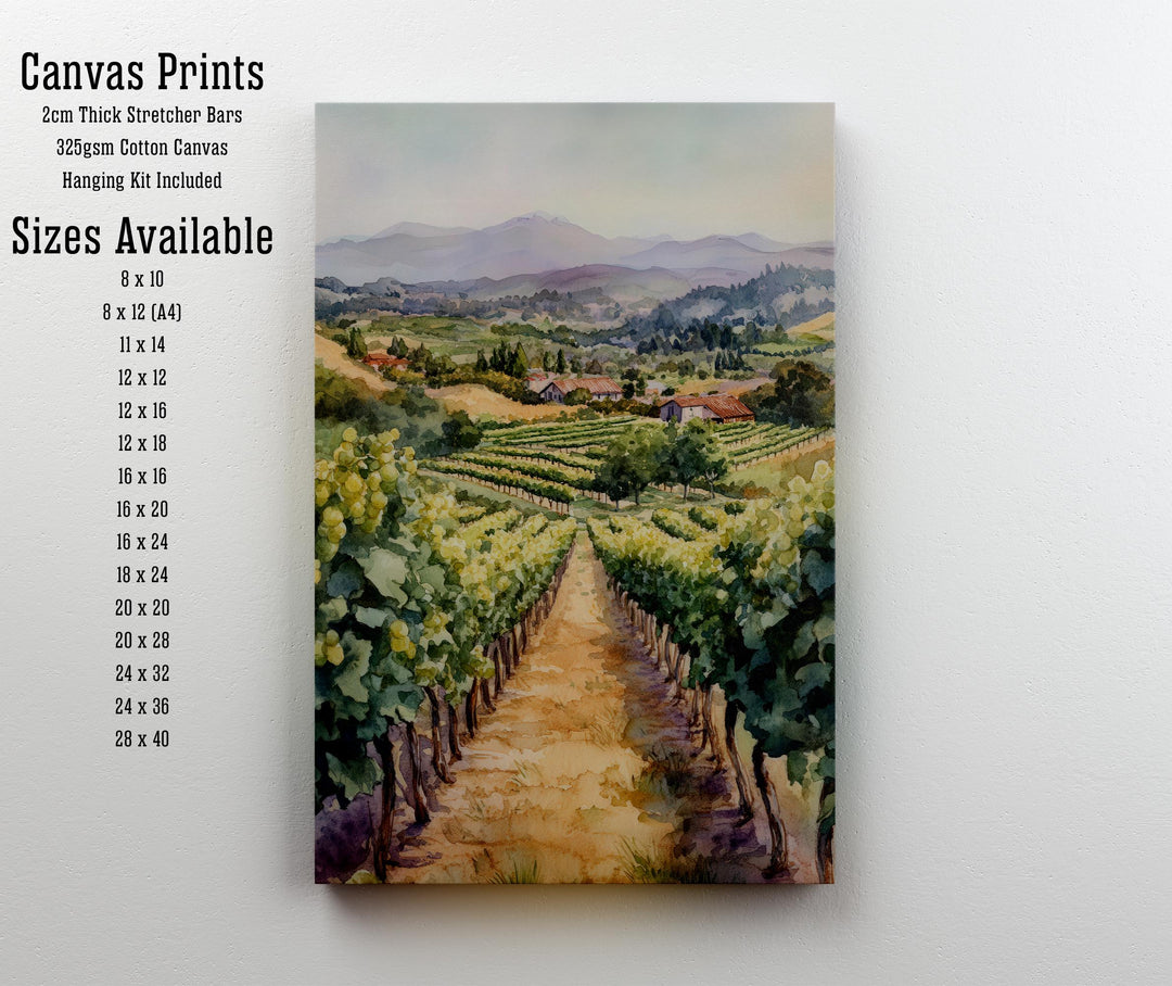 California Vineyard Watercolor Travel Print Wall Decor Wall Art Vineyard Landscape Wall Hanging Home Decor Wine Country Gift Art Lovers