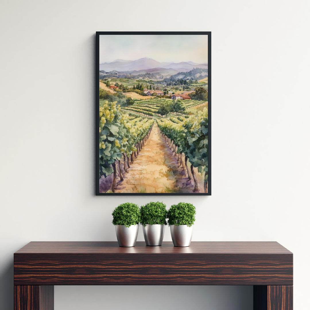 California Vineyard Watercolor Travel Print Wall Decor Wall Art Vineyard Landscape Wall Hanging Home Decor Wine Country Gift Art Lovers