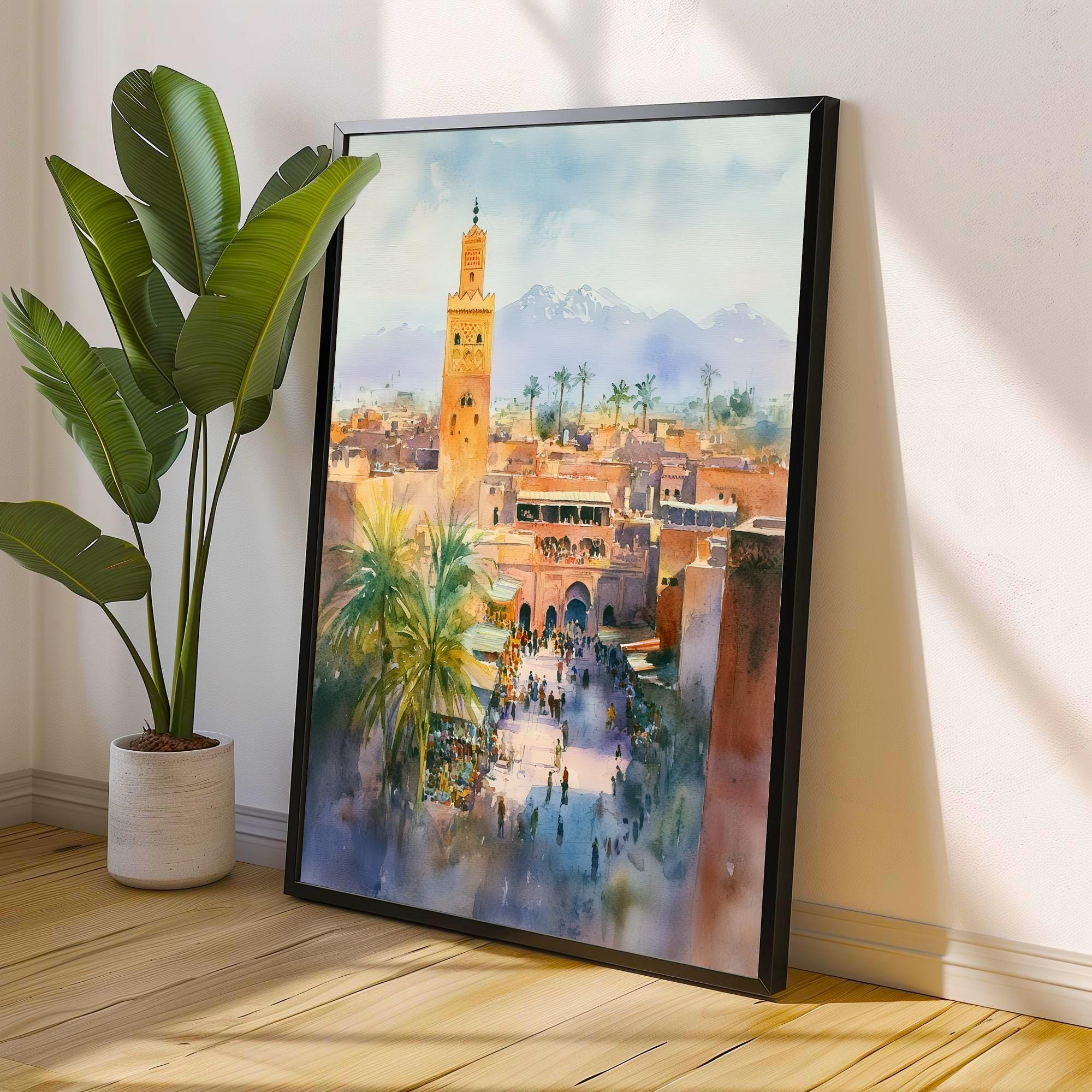Marrakesh Morocco Watercolor Travel Print Wall Decor Wall Art Marrakesh Landscape Wall Hanging Home Décor Moroccan City Gift Art Lovers