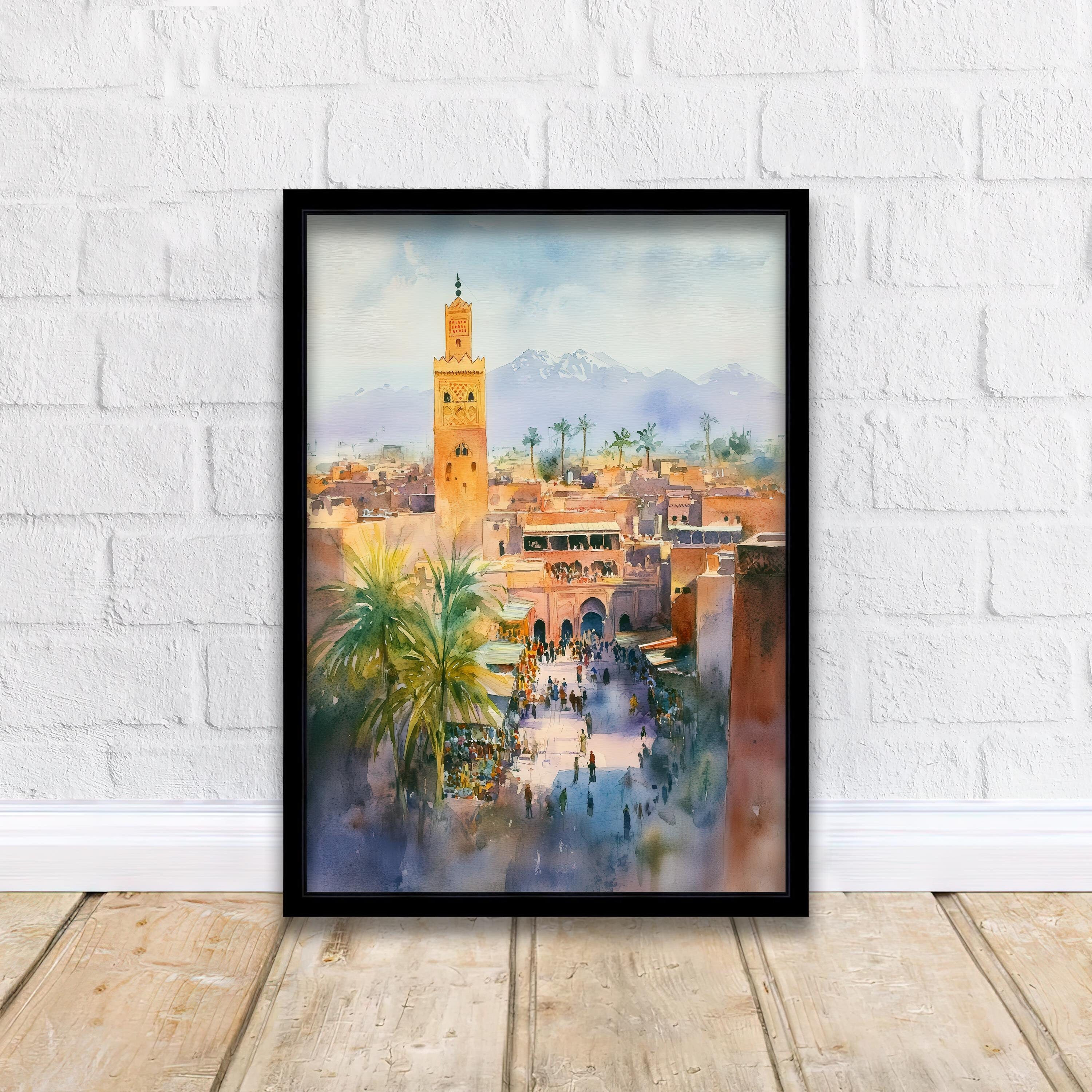 Marrakesh Morocco Watercolor Travel Print Wall Decor Wall Art Marrakesh Landscape Wall Hanging Home Décor Moroccan City Gift Art Lovers