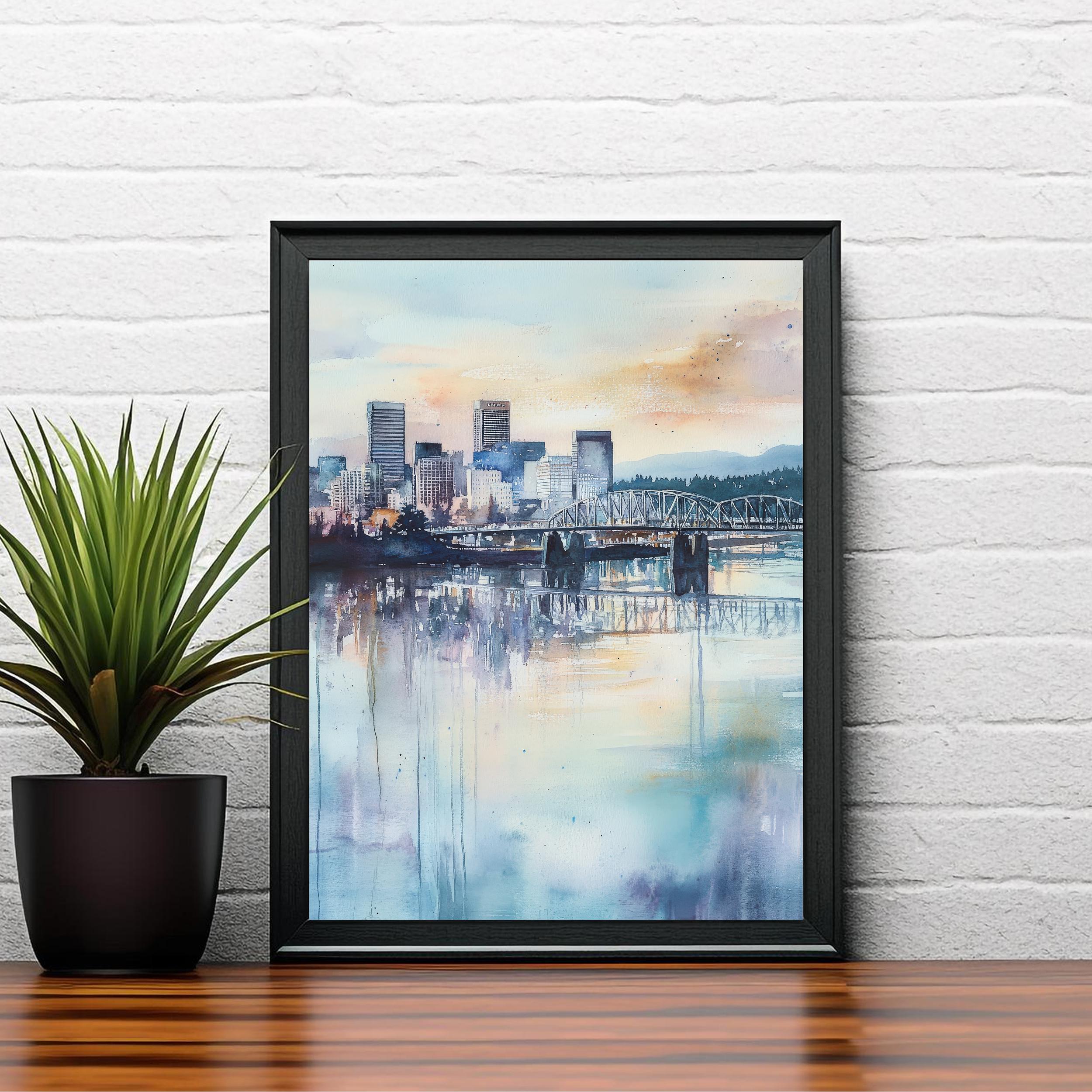 Portland Oregon Watercolor Travel Print Wall Decor Wall Art Portland Landscape Wall Hanging Home Décor Oregon City Gift Art Lovers Scenic