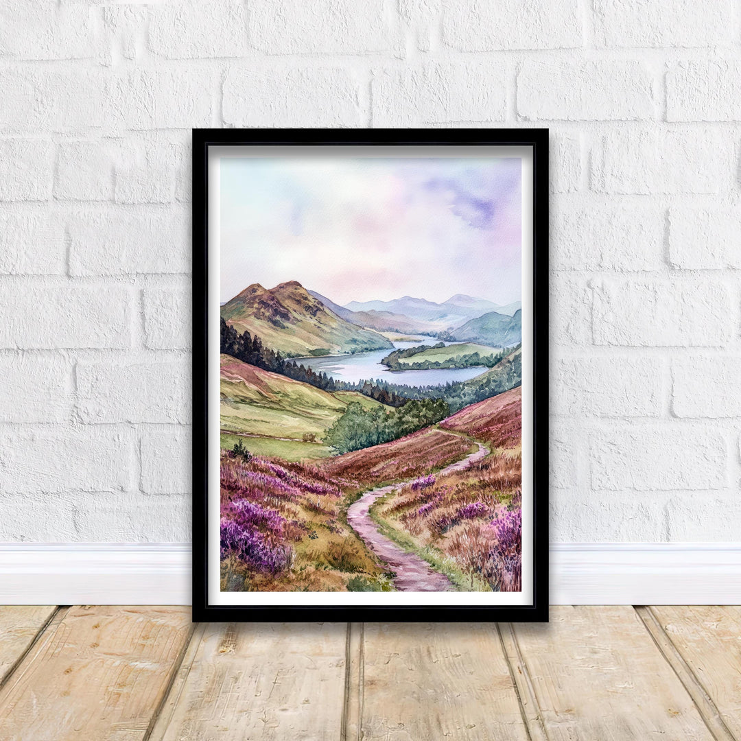 Cat Bells Cumbria Watercolor Travel Poster