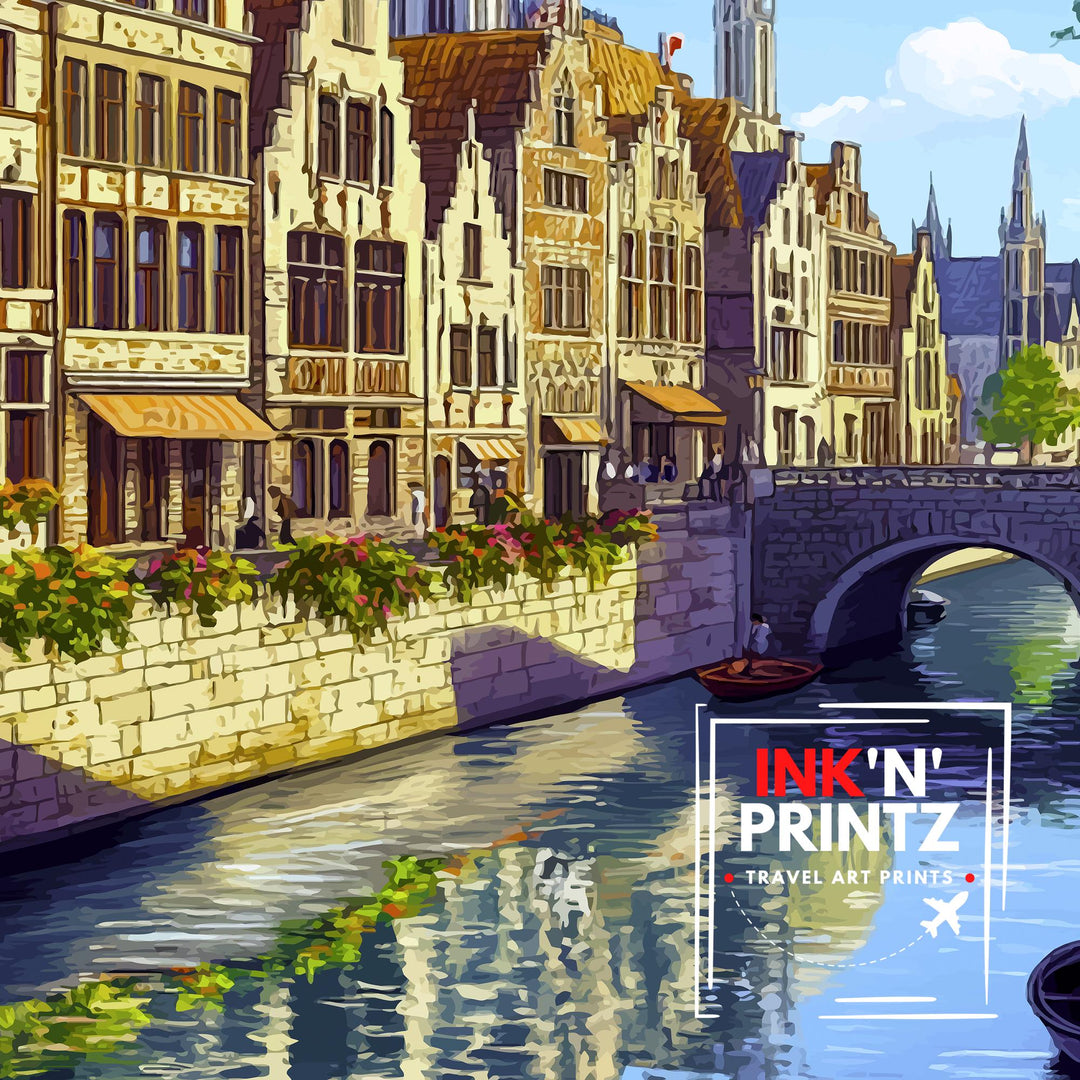 Ghent Belgium Travel Poster Wall Decor Wall Art Ghent Landscape Wall Hanging Home Décor Belgian City Gift Art Lovers Scenic Print