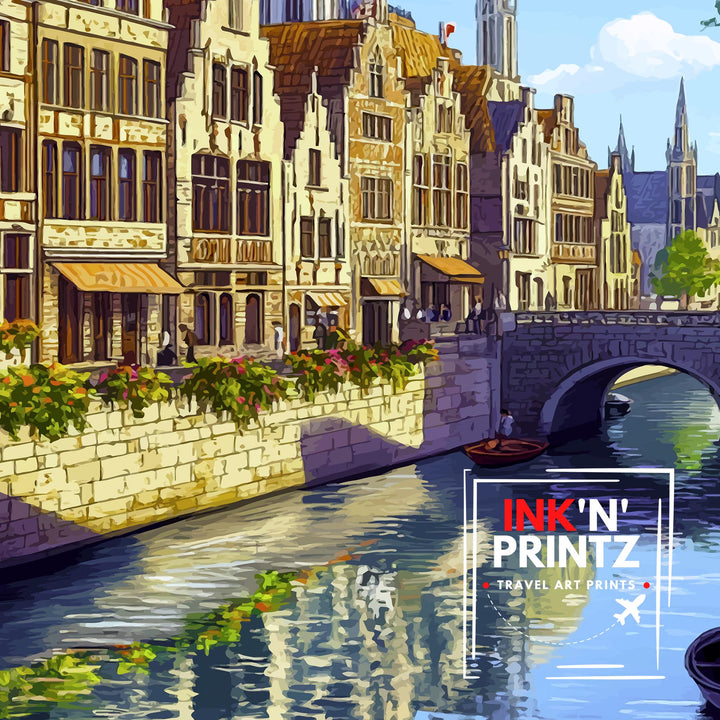 Ghent Belgium Travel Poster Wall Decor Wall Art Ghent Landscape Wall Hanging Home Décor Belgian City Gift Art Lovers Scenic Print