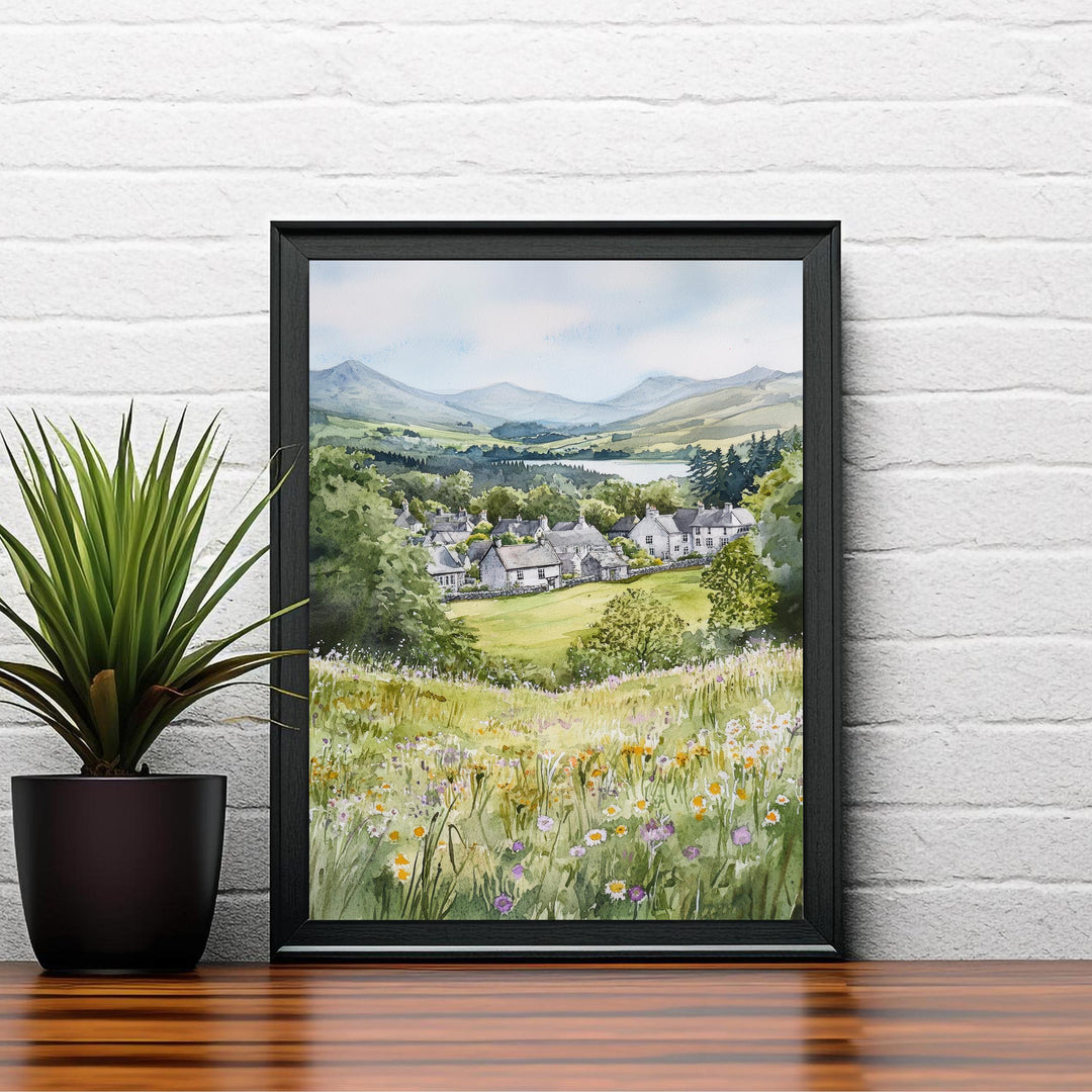 Hawkshead Lake District Watercolor Travel Poster