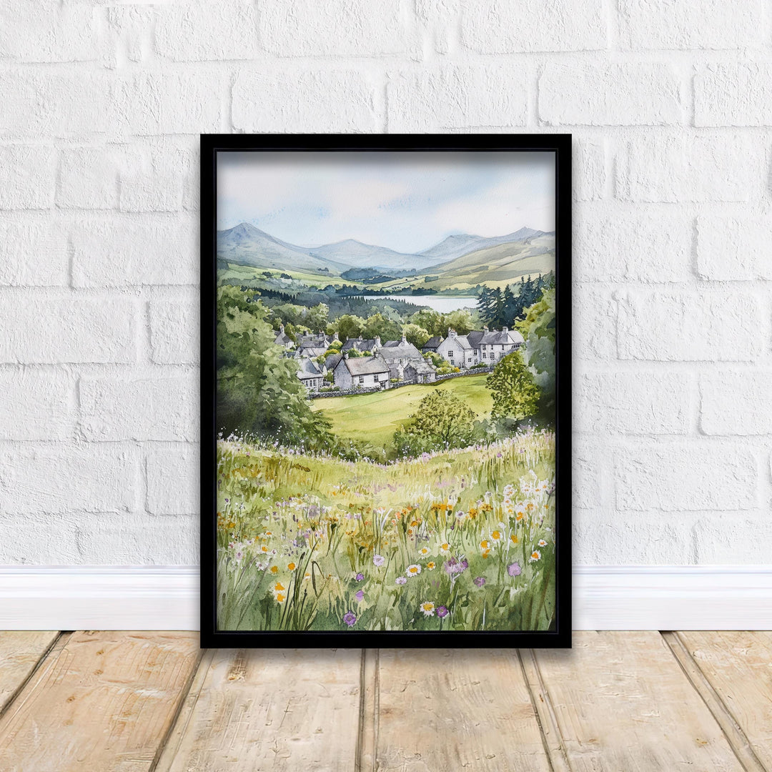 Hawkshead Lake District Watercolor Travel Poster