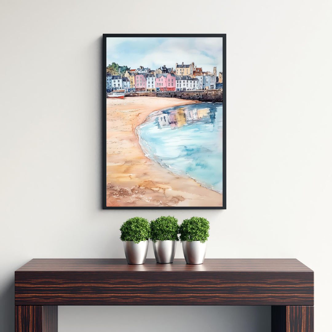 Tenby Watercolor Travel Print Wall Decor Wall Art Tenby Landscape Wall Hanging Home Décor Pembrokeshire Gift Art Lovers Scenic Print