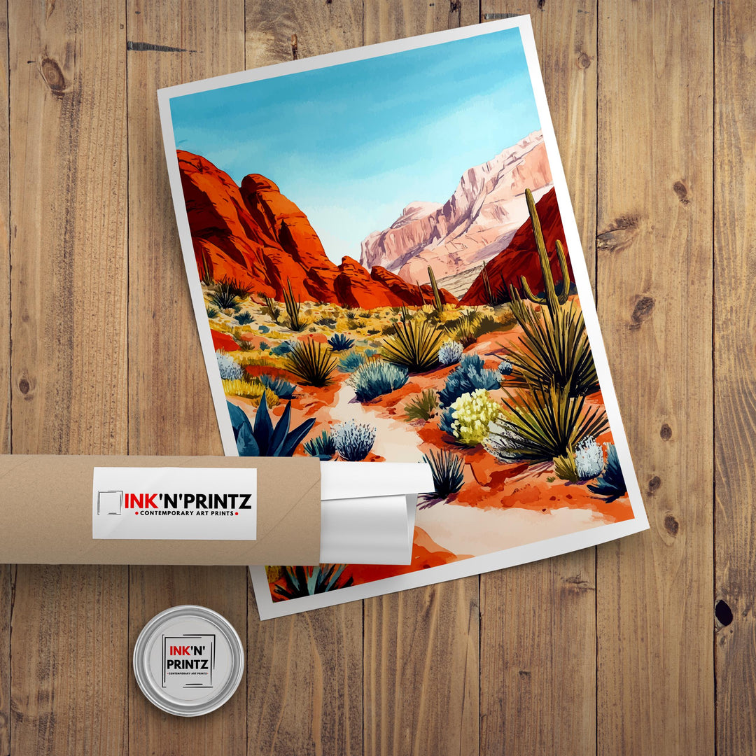 Red Rock National Park Travel Poster Wall Decor Wall Art Red Rock Landscape Wall Hanging Home Décor Nevada Gift Art Lovers Scenic Print