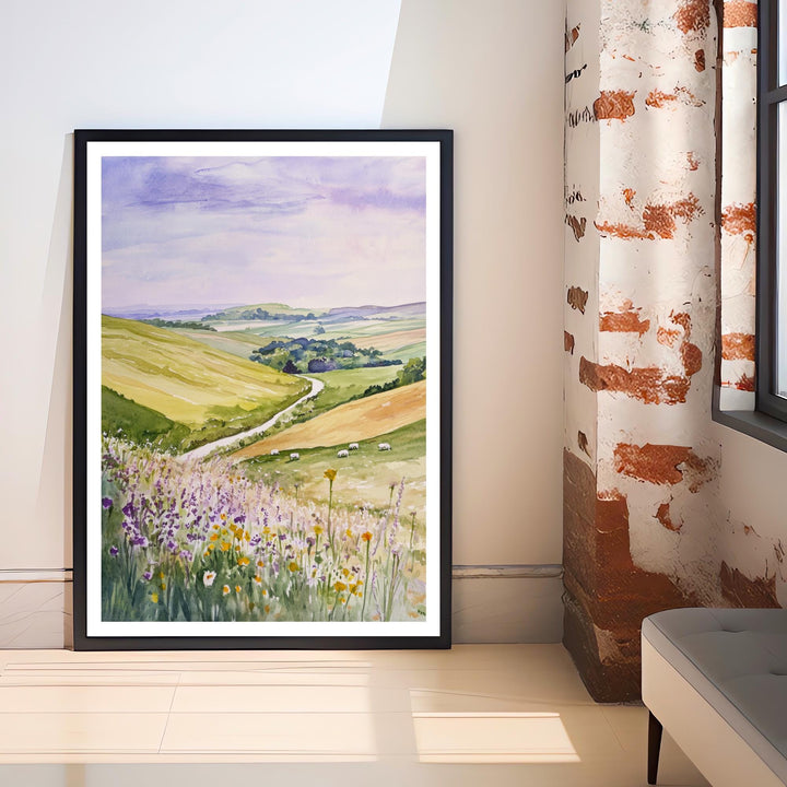 South Downs Watercolor Travel Poster