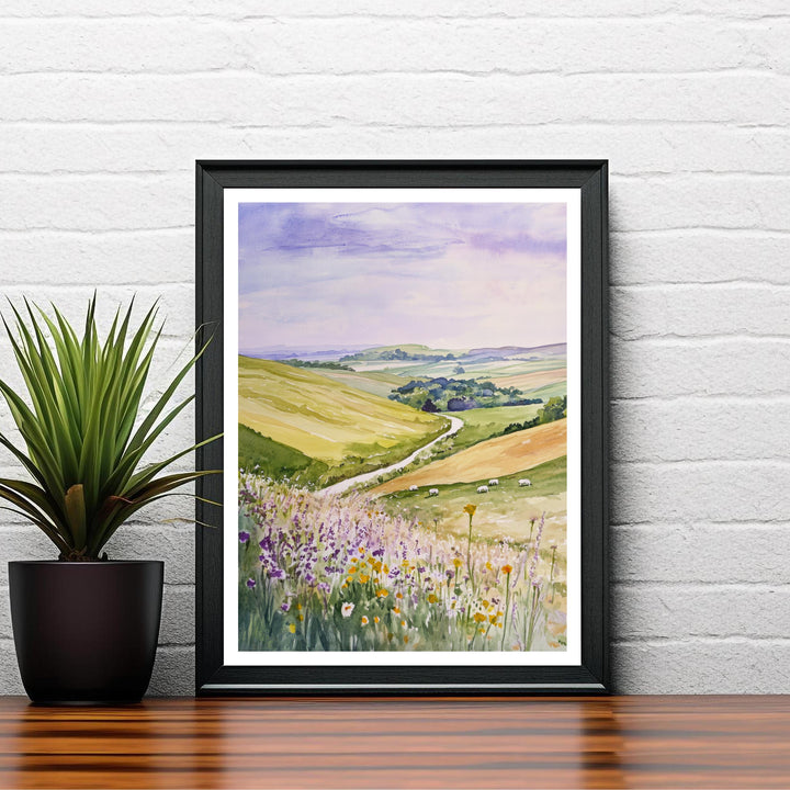 South Downs Watercolor Travel Poster