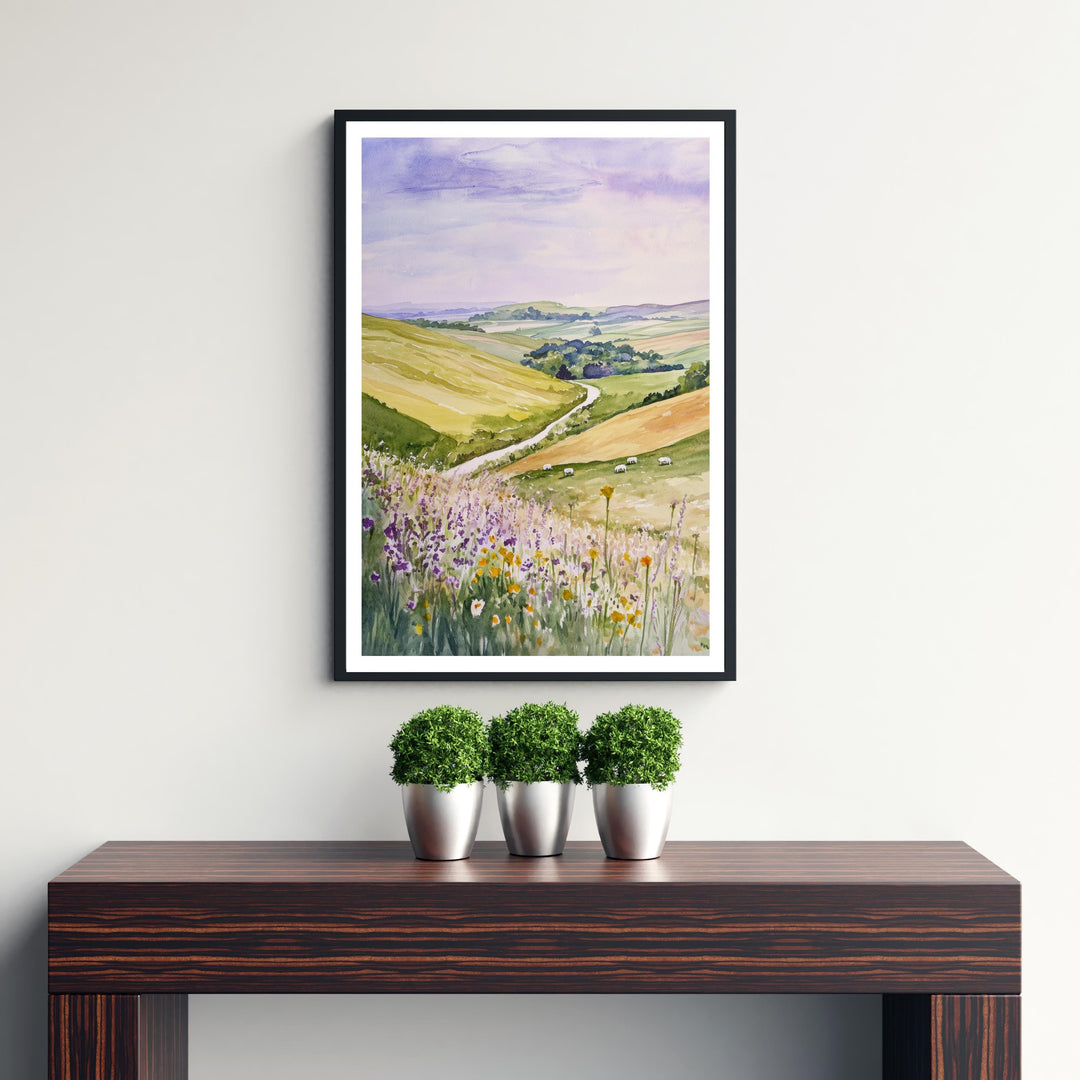 South Downs Watercolor Travel Poster