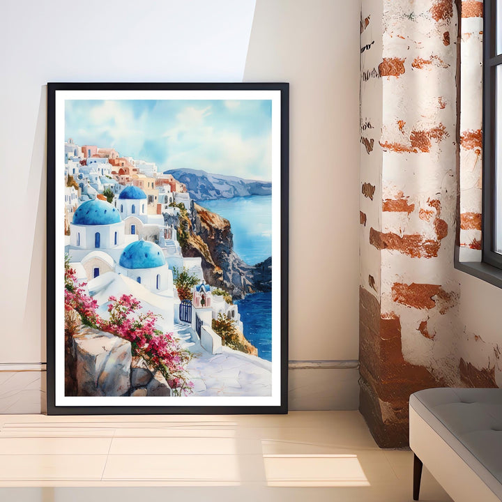 Santorini Watercolor Travel Print Wall Decor Wall Art Santorini Landscape Wall Hanging Home Décor Greek Island Gift Art Lovers Scenic Print