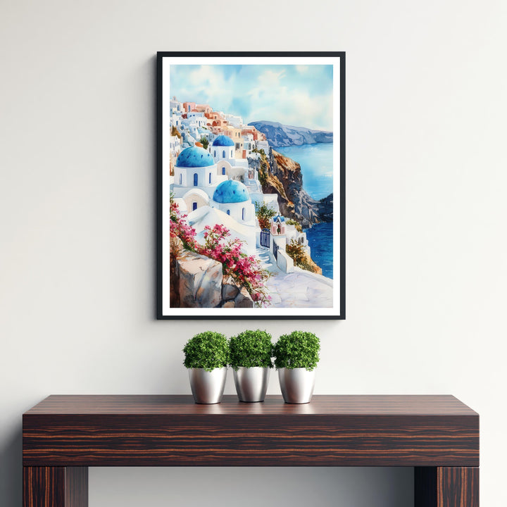 Santorini Watercolor Travel Print Wall Decor Wall Art Santorini Landscape Wall Hanging Home Décor Greek Island Gift Art Lovers Scenic Print