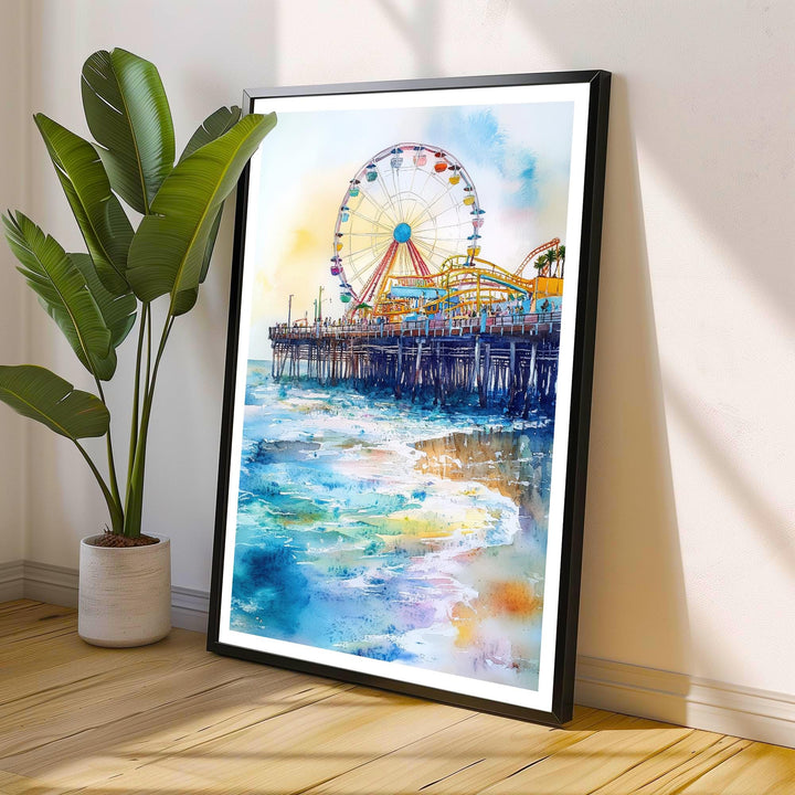 Santa Monica Pier Watercolor Travel Print Wall Decor Wall Art Santa Monica Pier Landscape Wall Hanging Home Décor California Beach Gift Art