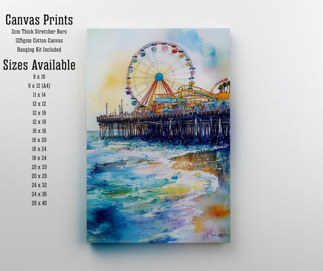 Santa Monica Pier Watercolor Travel Print Wall Decor Wall Art Santa Monica Pier Landscape Wall Hanging Home Décor California Beach Gift Art