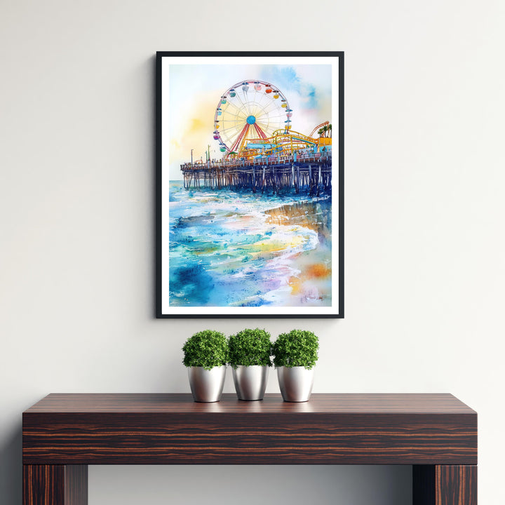 Santa Monica Pier Watercolor Travel Print Wall Decor Wall Art Santa Monica Pier Landscape Wall Hanging Home Décor California Beach Gift Art