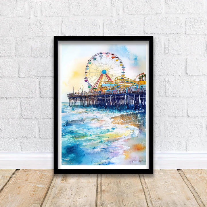 Santa Monica Pier Watercolor Travel Print Wall Decor Wall Art Santa Monica Pier Landscape Wall Hanging Home Décor California Beach Gift Art