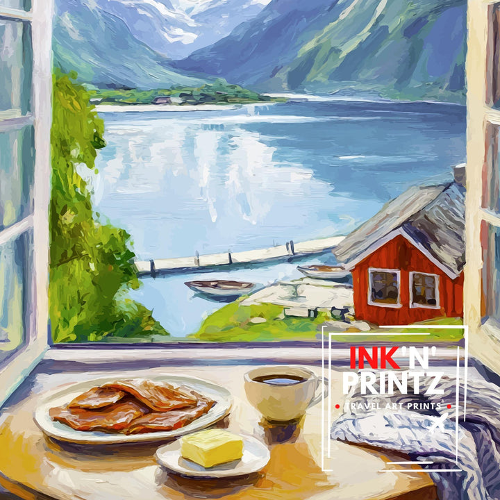 Olden Norway Travel Poster Wall Decor Wall Art Olden Landscape Wall Hanging Home Décor Norwegian Fjords Gift Art Lovers Scenic Print