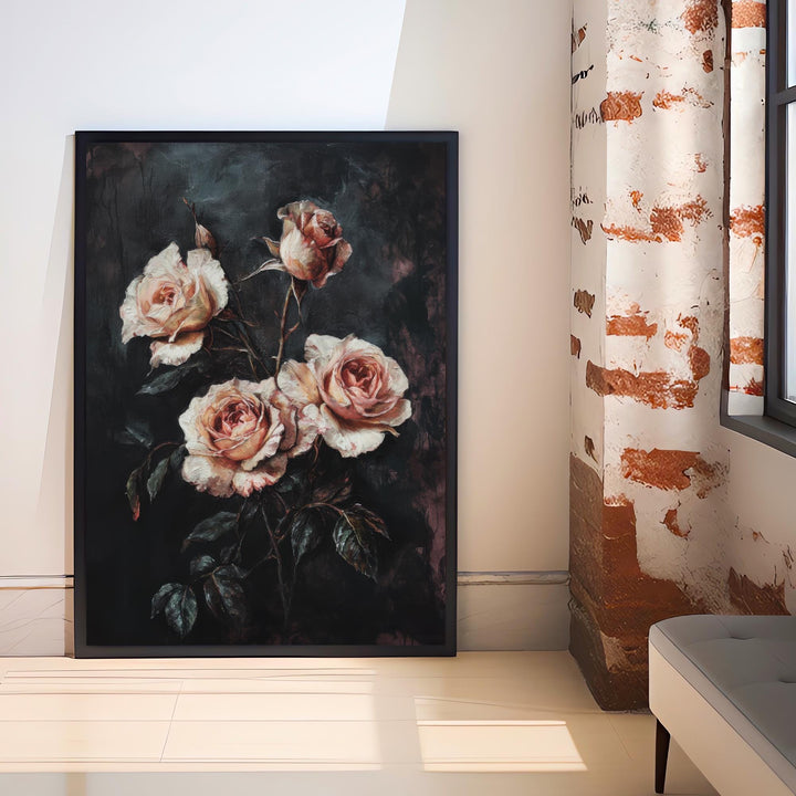 Gothic Style Blooming Roses Poster Dark Floral Wall Art Vintage Botanical Print for Living Room Bedroom or Gallery Wall Elegant Moody Décor