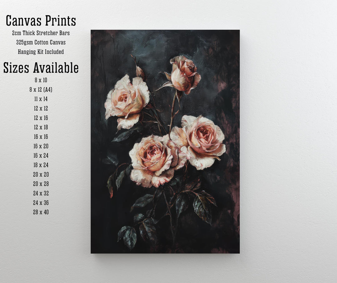 Gothic Style Blooming Roses Poster Dark Floral Wall Art Vintage Botanical Print for Living Room Bedroom or Gallery Wall Elegant Moody Décor