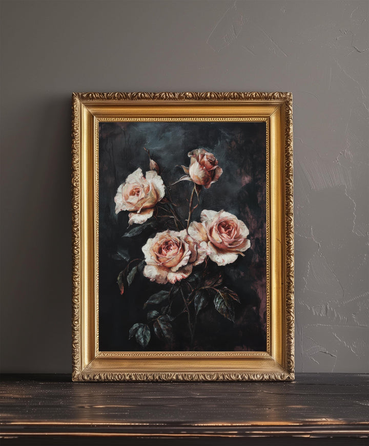Gothic Style Blooming Roses Poster Dark Floral Wall Art Vintage Botanical Print for Living Room Bedroom or Gallery Wall Elegant Moody Décor