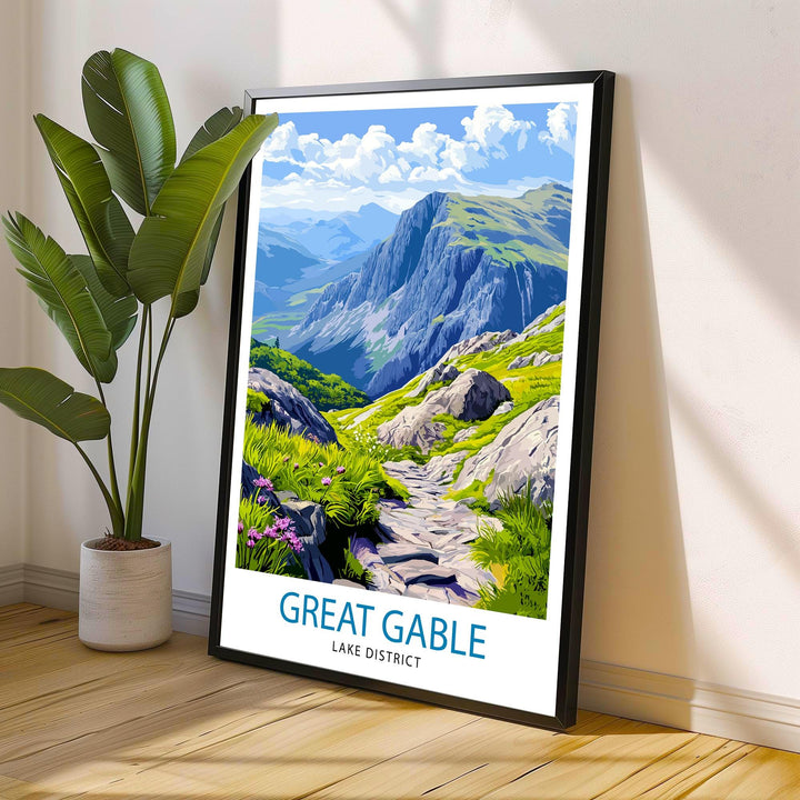 Great Gable Lake District Travel Poster Wall Decor Wall Art Great Gable Landscape Wall Hanging Home Décor English Countryside Gift Art