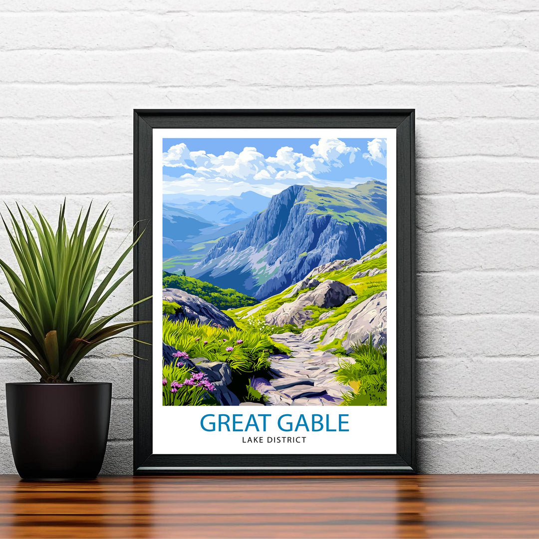 Great Gable Lake District Travel Poster Wall Decor Wall Art Great Gable Landscape Wall Hanging Home Décor English Countryside Gift Art