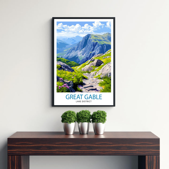 Great Gable Lake District Travel Poster Wall Decor Wall Art Great Gable Landscape Wall Hanging Home Décor English Countryside Gift Art