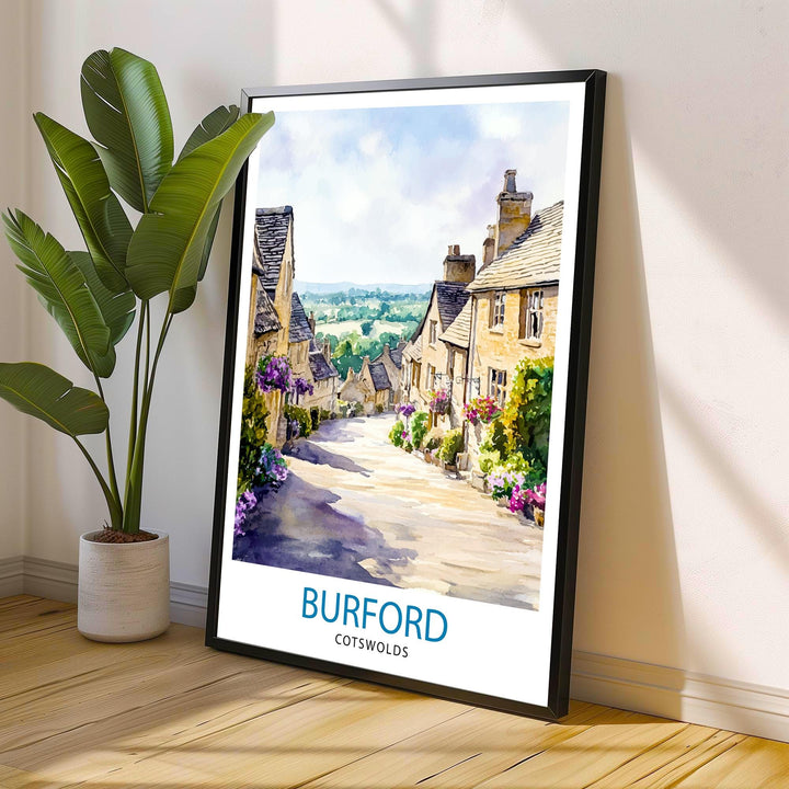 Burford Travel Poster Wall Decor Wall Art Cotswolds Landscape Wall Hanging Home Décor English Countryside Gift Art Lovers Scenic Print