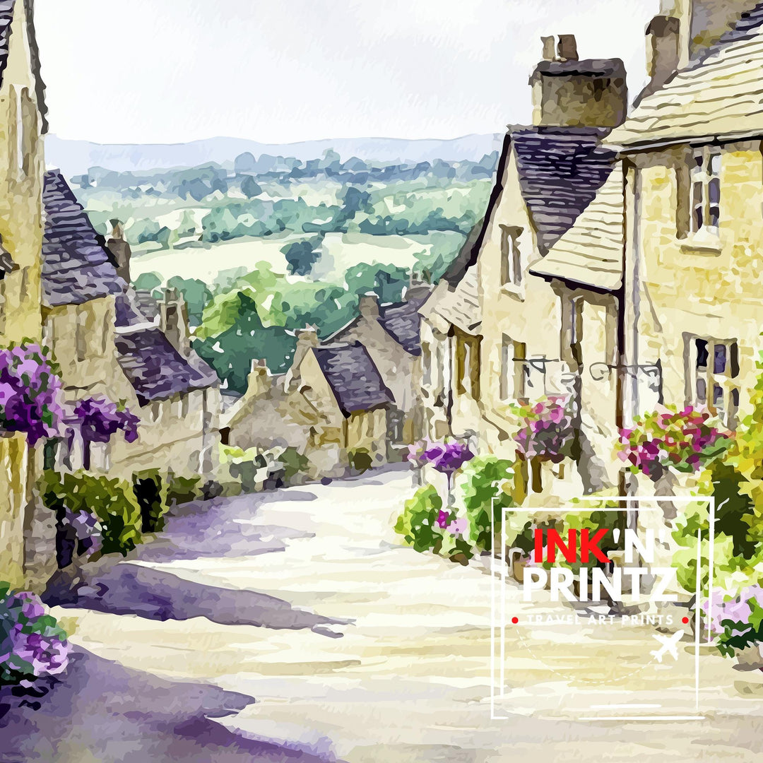 Burford Travel Poster Wall Decor Wall Art Cotswolds Landscape Wall Hanging Home Décor English Countryside Gift Art Lovers Scenic Print