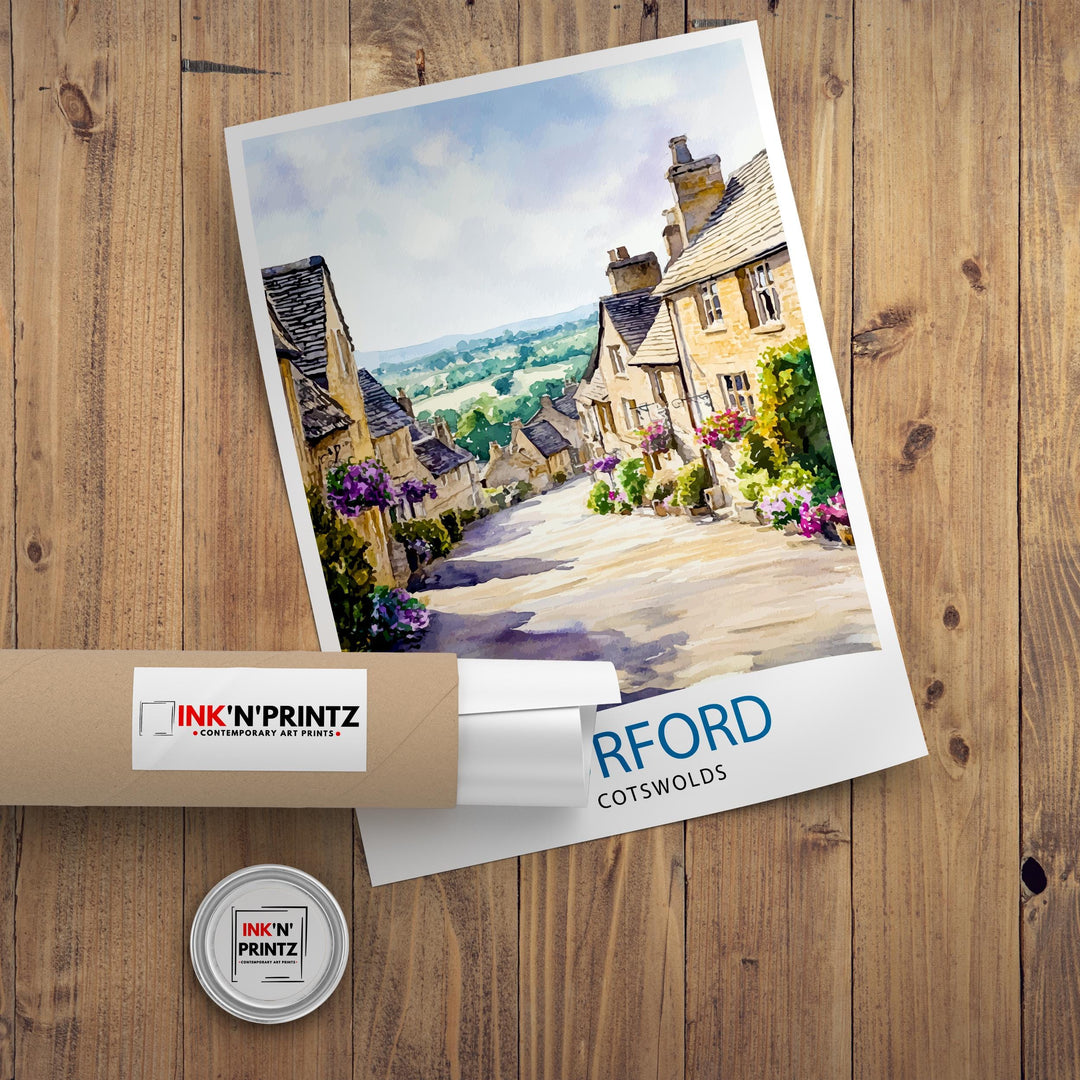 Burford Travel Poster Wall Decor Wall Art Cotswolds Landscape Wall Hanging Home Décor English Countryside Gift Art Lovers Scenic Print