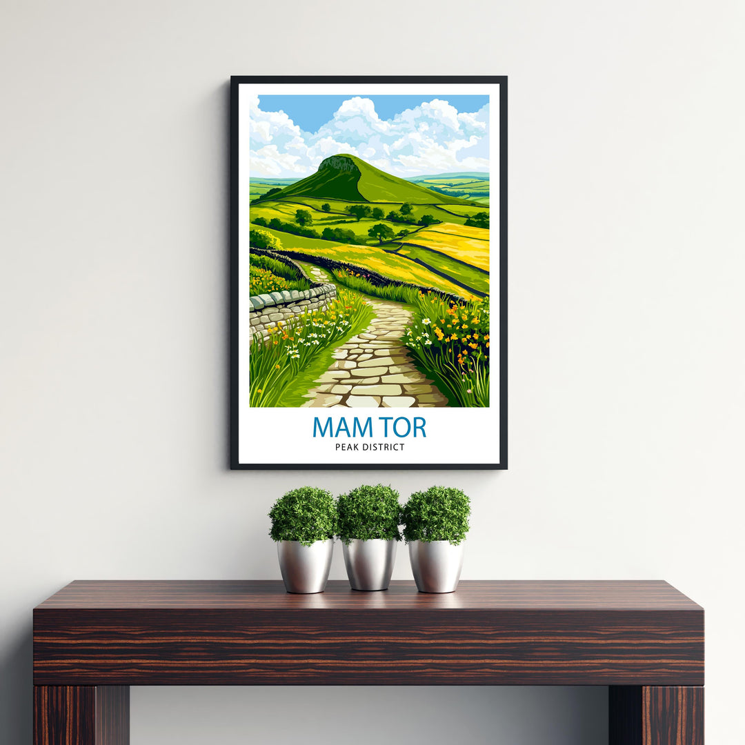 Mam Tor Peak District Travel Poster Wall Decor Wall Art Mam Tor Landscape Wall Hanging Home Décor Peak District Gift Art Lovers Scenic Print