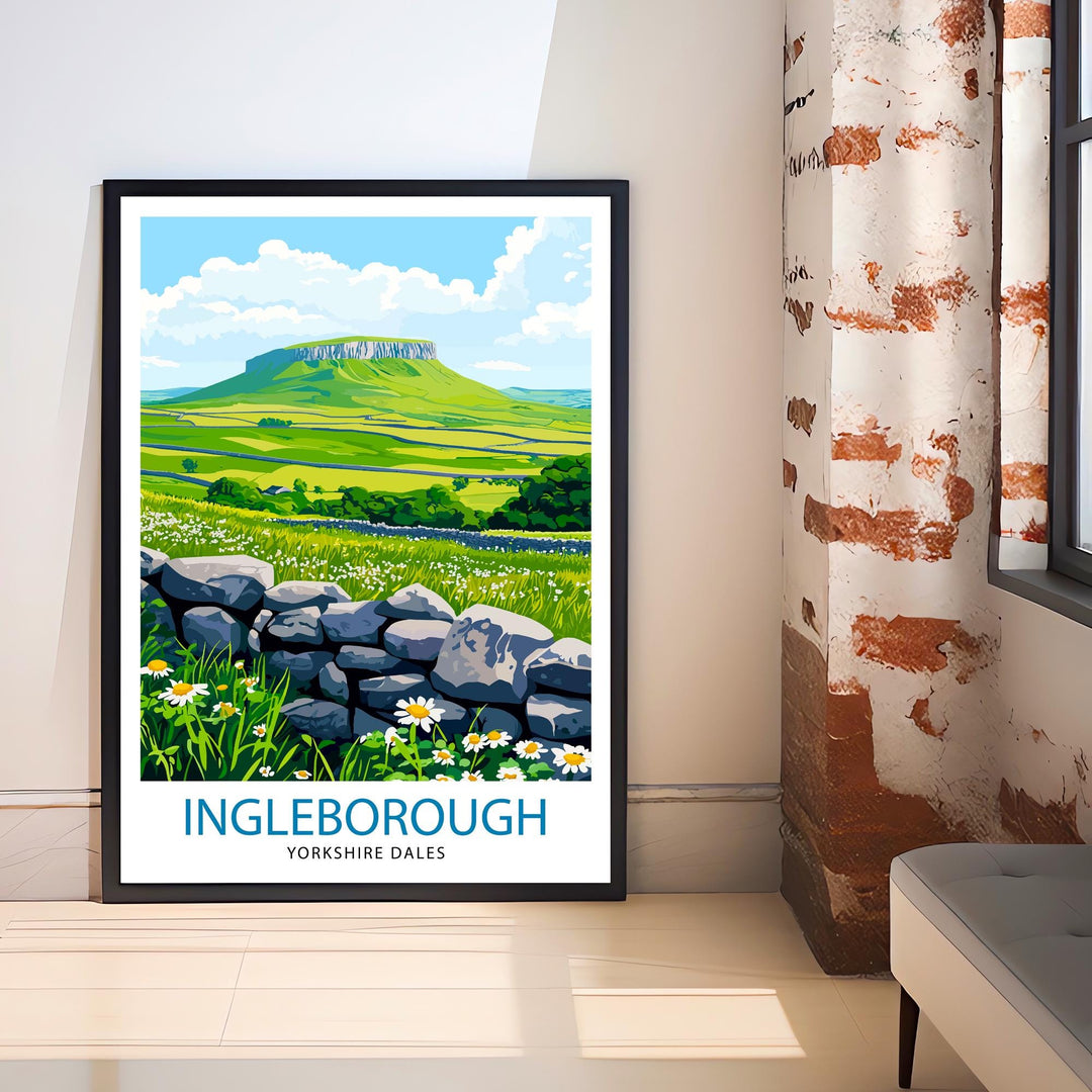 Ingleborough Yorkshire Dales Travel Poster Wall Decor Wall Art Ingleborough Landscape Wall Hanging Home Décor Yorkshire Dales Gift Art