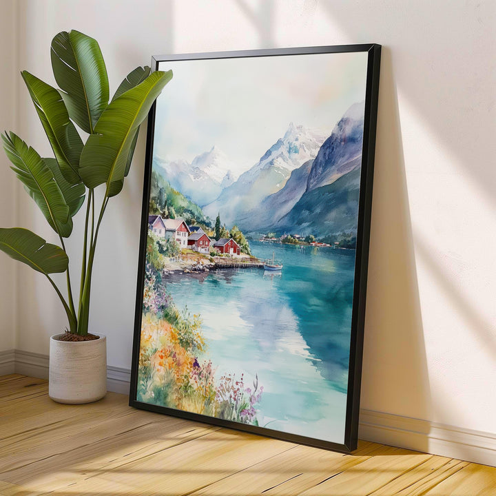 Olden Norway Watercolor Travel Poster